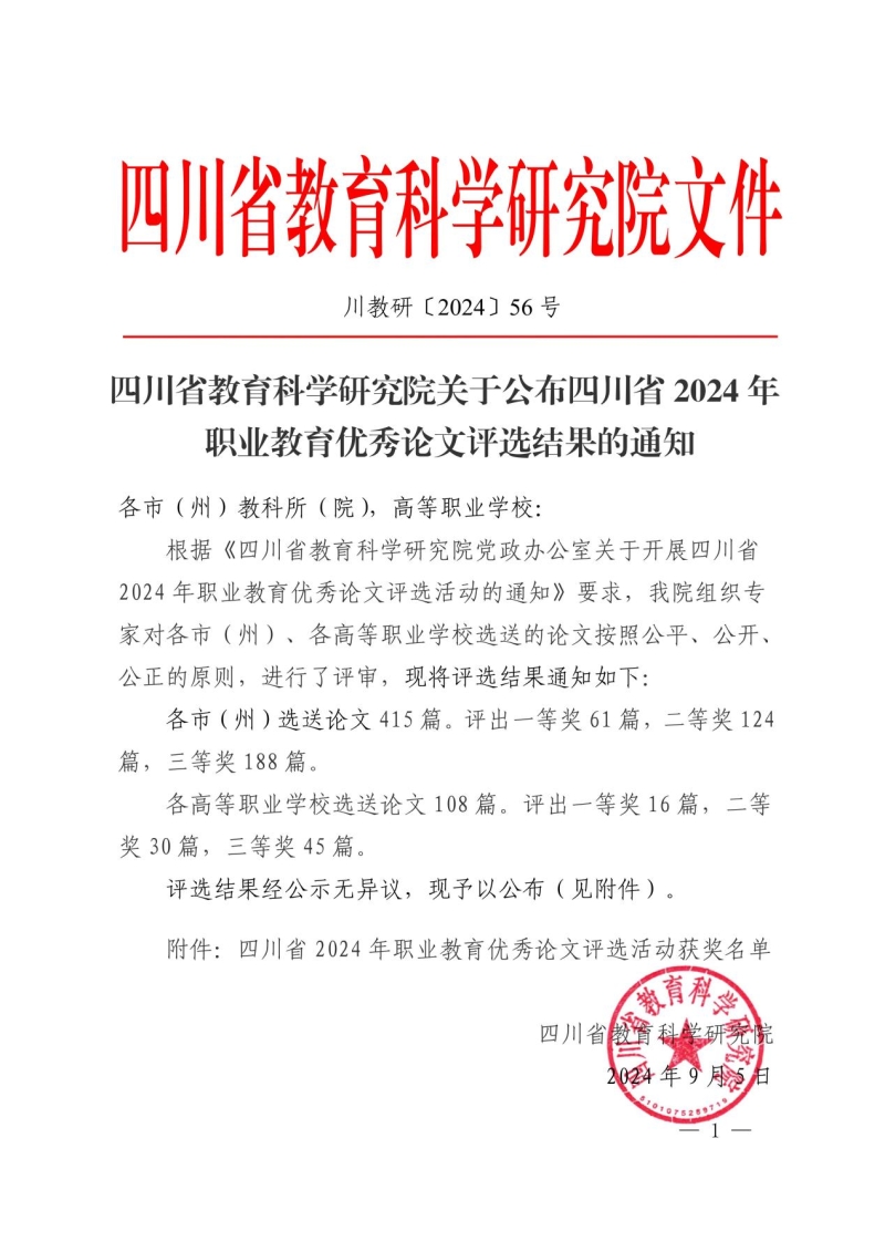喜讯！学院在四川省职业教育优秀论文评选中荣获佳绩